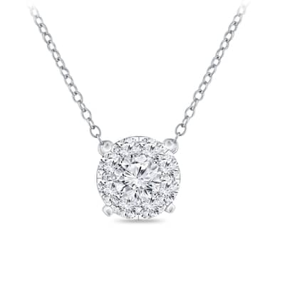 14k Gold 1/2CTW Round Halo Style Pave Diamond Necklace by Auriya (H-I, I1-I2)