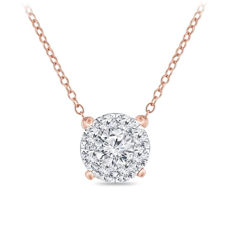14k Gold 1/2CTW Round Halo Style Pave Diamond Necklace by Auriya (H-I, I1-I2)