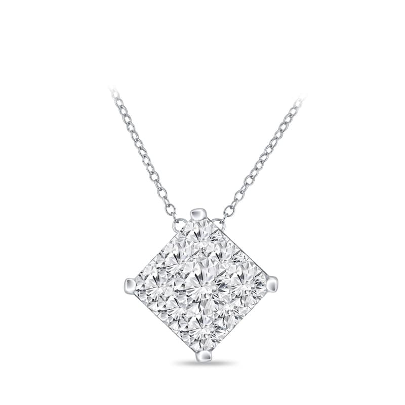14k Gold Square Shaped 0.06ct TDW Pave Diamond Necklace by Auriya (H-I, I1-I2)