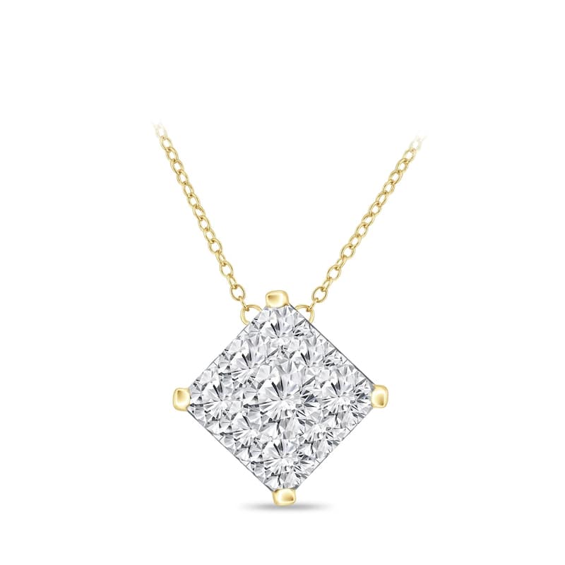 14k Gold Square Shaped 0.06ct TDW Pave Diamond Necklace by Auriya (H-I, I1-I2)