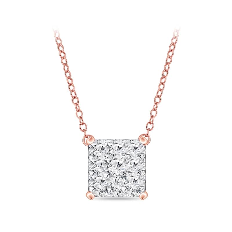 14k Gold Square Shaped 1/8ct TDW Pave Diamond Necklace by Auriya (H-I, I1-I2)