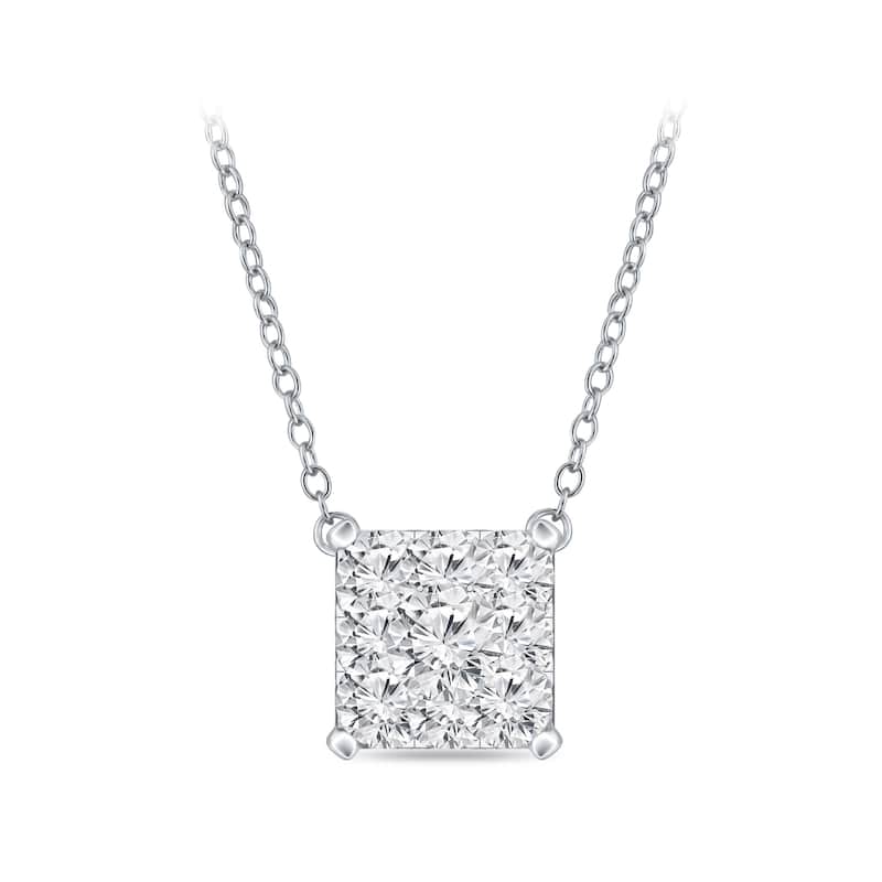 14k Gold Square Shaped 1/8ct TDW Pave Diamond Necklace by Auriya (H-I, I1-I2)