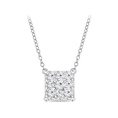 14k Gold Square Shaped 1/8ct TDW Pave Diamond Necklace by Auriya (H-I, I1-I2)