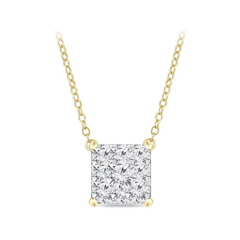 14k Gold Square Shaped 1/8ct TDW Pave Diamond Necklace by Auriya (H-I, I1-I2)