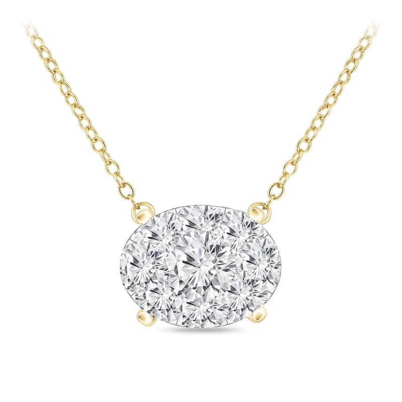 14k Gold 1/3ctw Oval Halo Style Diamond Necklace by Auriya (H-I, I1-I2)