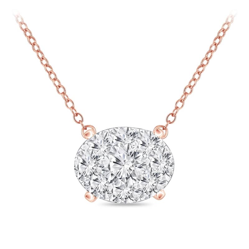 14k Gold 1/3ctw Oval Halo Style Diamond Necklace by Auriya (H-I, I1-I2)