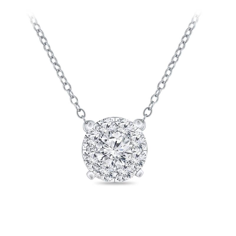 14k Gold 1/3ctw Round Halo Style Pave Diamond Necklace by Auriya (H-I, I1-I2)