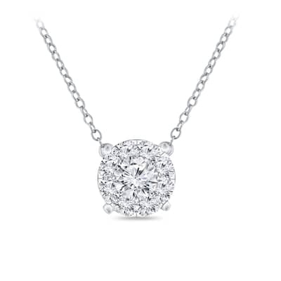 14k Gold 1/3ctw Round Halo Style Pave Diamond Necklace by Auriya (H-I, I1-I2)