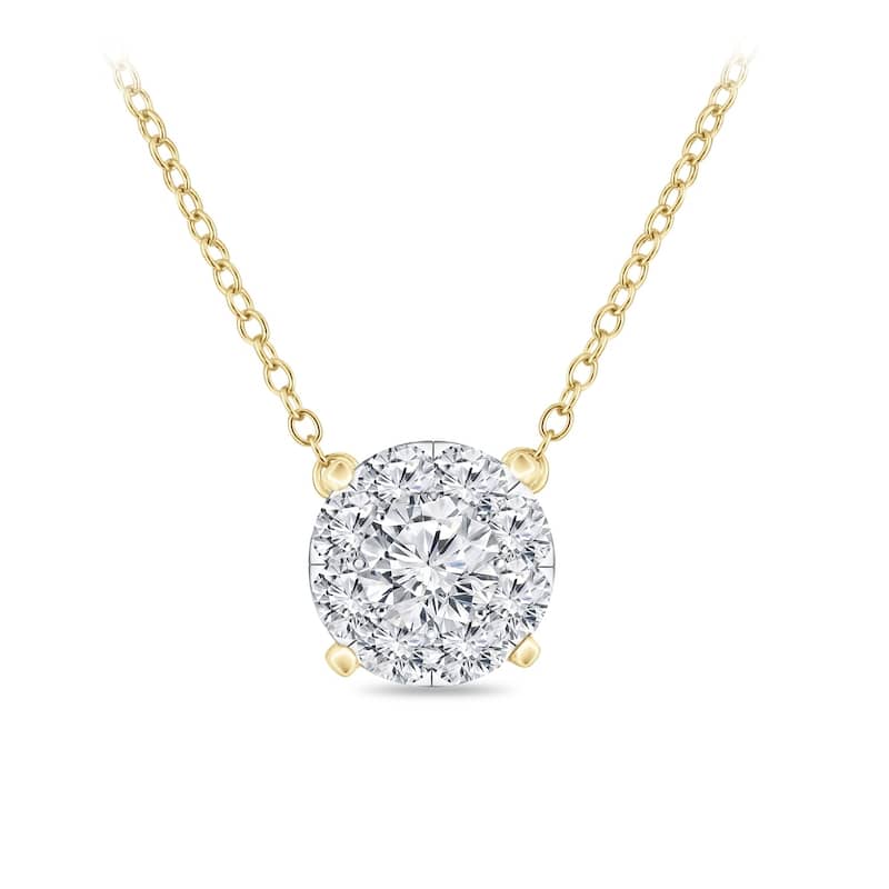 14k Gold 1/3ctw Round Halo Style Pave Diamond Necklace by Auriya (H-I, I1-I2)
