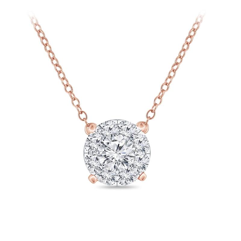 14k Gold 1/3ctw Round Halo Style Pave Diamond Necklace by Auriya (H-I, I1-I2)