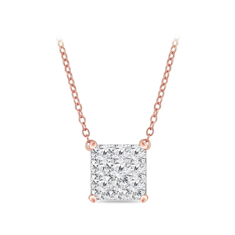 14k Gold Square Shaped 0.12ct TDW Pave Diamond Necklace by Auriya (H-I, I1-I2)
