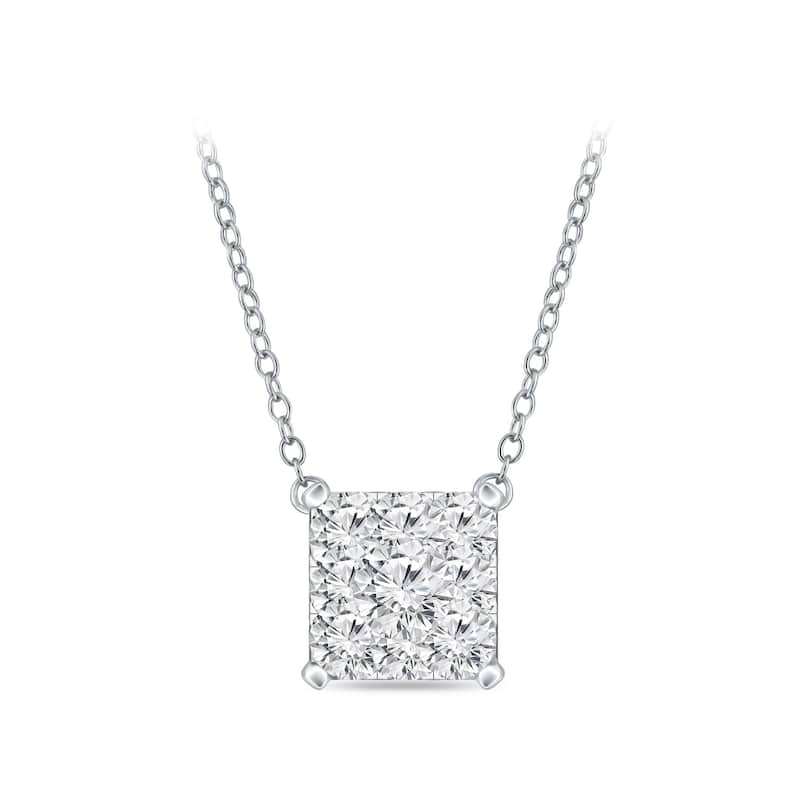 14k Gold Square Shaped 0.12ct TDW Pave Diamond Necklace by Auriya (H-I, I1-I2)