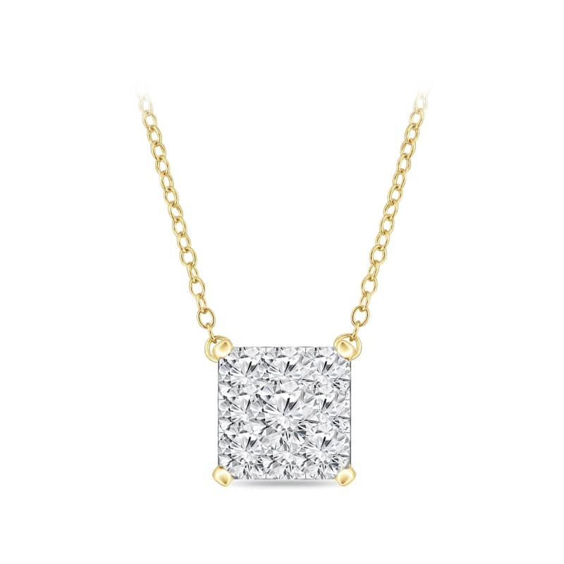 14k Gold Square Shaped 0.12ct TDW Pave Diamond Necklace by Auriya (H-I, I1-I2)