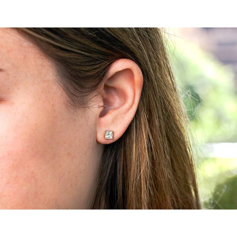 Annello by Kobelli 14k Gold 1 Carat CTW Moissanite Princess Stud Earrings