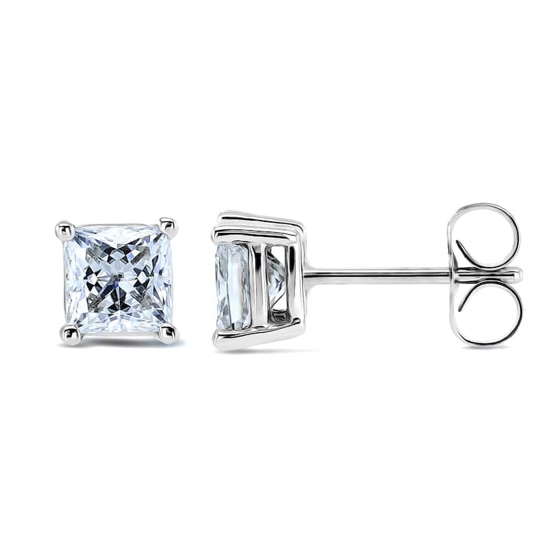 Annello by Kobelli 14k Gold 1 Carat CTW Moissanite Princess Stud Earrings