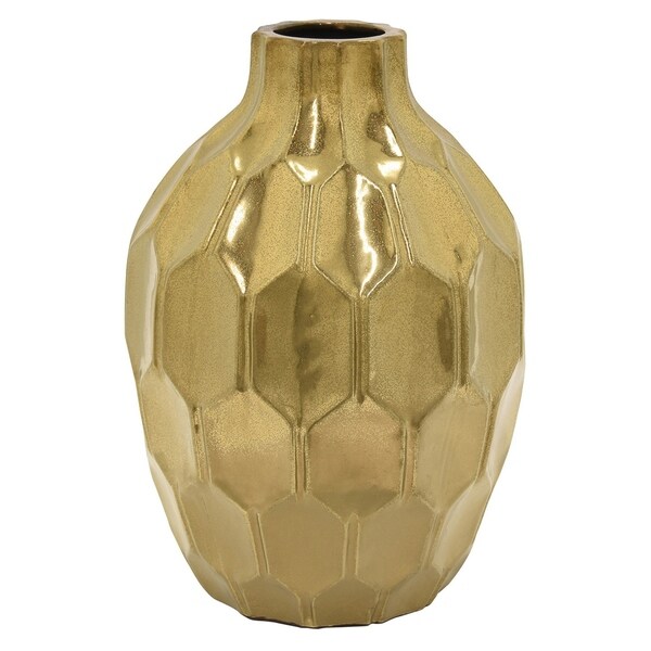 18" Ceramic Vase-Gold By Three Hands