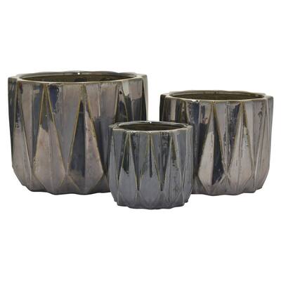 10.25" Set Of Three Ceramic Planters By Three Hands