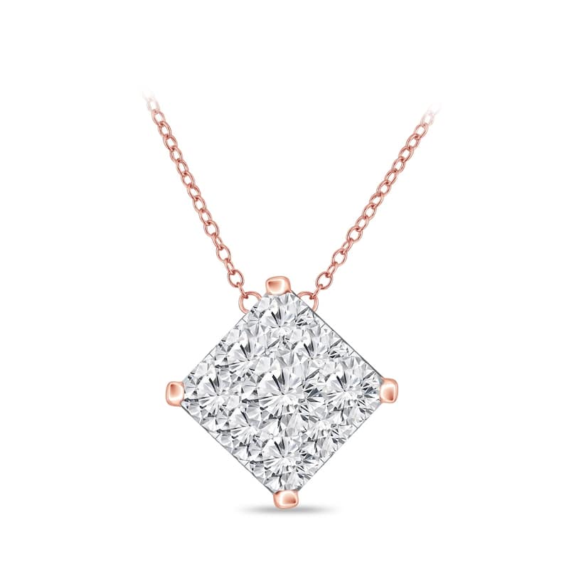 14k Gold Square Shaped 1/4ct TDW Pave Diamond Necklace by Auriya (H-I, I1-I2)