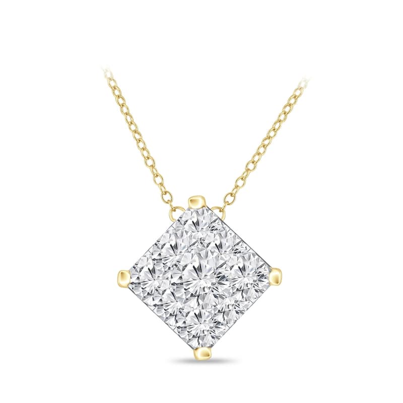 14k Gold Square Shaped 1/4ct TDW Pave Diamond Necklace by Auriya (H-I, I1-I2)