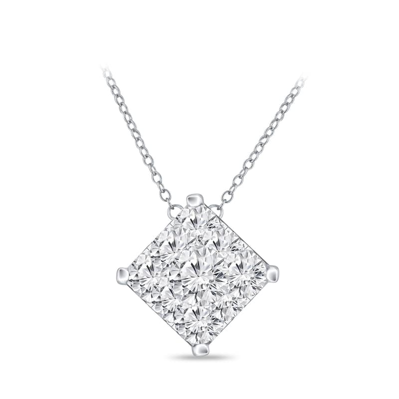 14k Gold Square Shaped 1/4ct TDW Pave Diamond Necklace by Auriya (H-I, I1-I2)