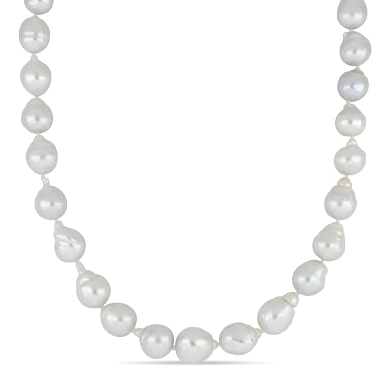 Miadora 14k White Gold Natural Shape South Sea Cultured Pearl Graduated Necklace (10-13 mm)