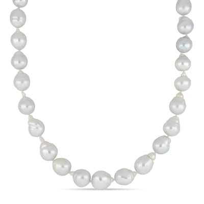 Miadora 14k White Gold Natural Shape South Sea Cultured Pearl Graduated Necklace (10-13 mm)