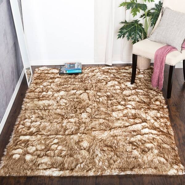 Brown Fluffy Soft Thick Warm Faux Sheepskin Area Rug For Bedroom Home