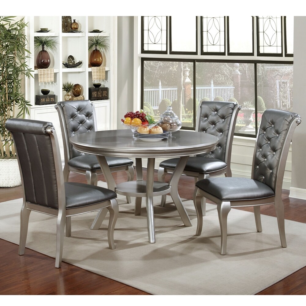 GOLDFAN Round Dining Table and Chairs Set 4 Velvet Cushion Seat Kitchen Flannel Chairs High Gloss Dining Table Set Dark Grey GOLDFAN Round Dining Table and Chairs Set 4 Velvet Cushion Seat Kitchen Flannel Chairs High Gloss Dining Table Set Dark Grey