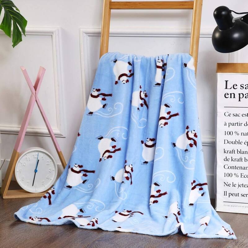 Elegant Comfort Holiday Printed Fleece Throw/Blanket-50 x 60inch - Throw 50 x 60 - Skating Polar Bear