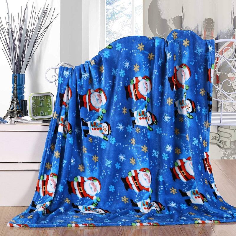 Elegant Comfort Holiday Printed Fleece Throw/Blanket-50 x 60inch - Throw 50 x 60 - Santa Snowman