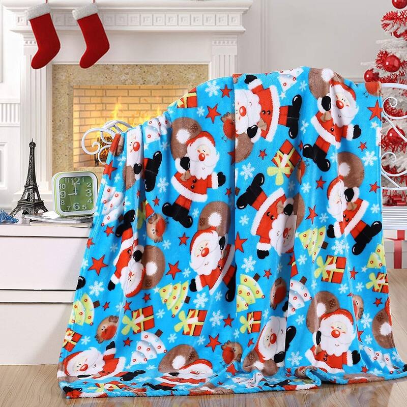 Elegant Comfort Holiday Printed Fleece Throw/Blanket-50 x 60inch - Throw 50 x 60 - Santa
