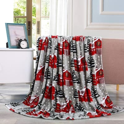 Elegant Comfort Holiday Printed Fleece Throw/Blanket-50 x 60inch