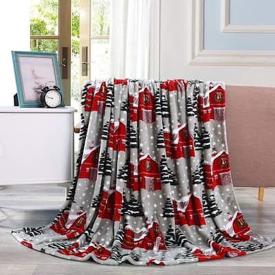 Elegant Comfort Holiday Printed Fleece Throw/Blanket-50 x 60inch