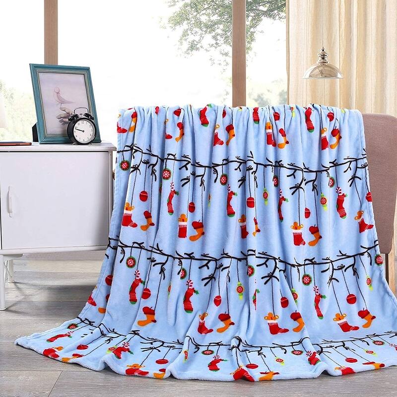 Elegant Comfort Holiday Printed Fleece Throw/Blanket-50 x 60inch - Throw 50 x 60 - Ornaments