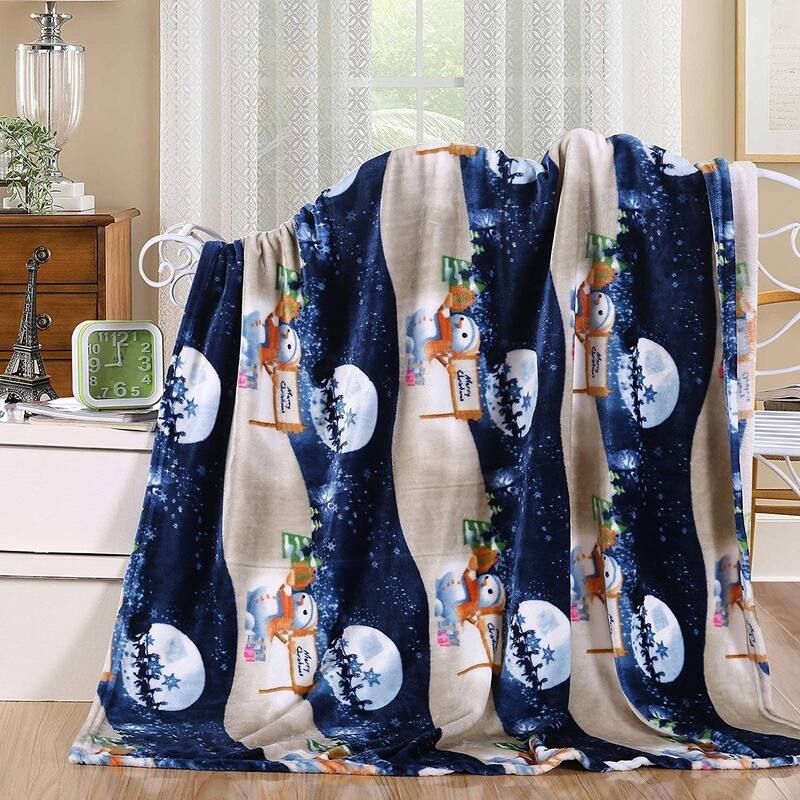 Elegant Comfort Holiday Printed Fleece Throw/Blanket-50 x 60inch - Throw 50 x 60 - Night Snowman