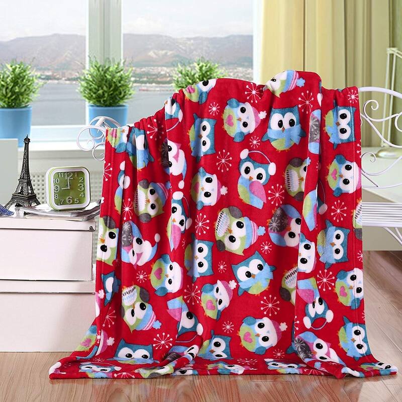 Elegant Comfort Holiday Printed Fleece Throw/Blanket-50 x 60inch - Throw 50 x 60 - Owl