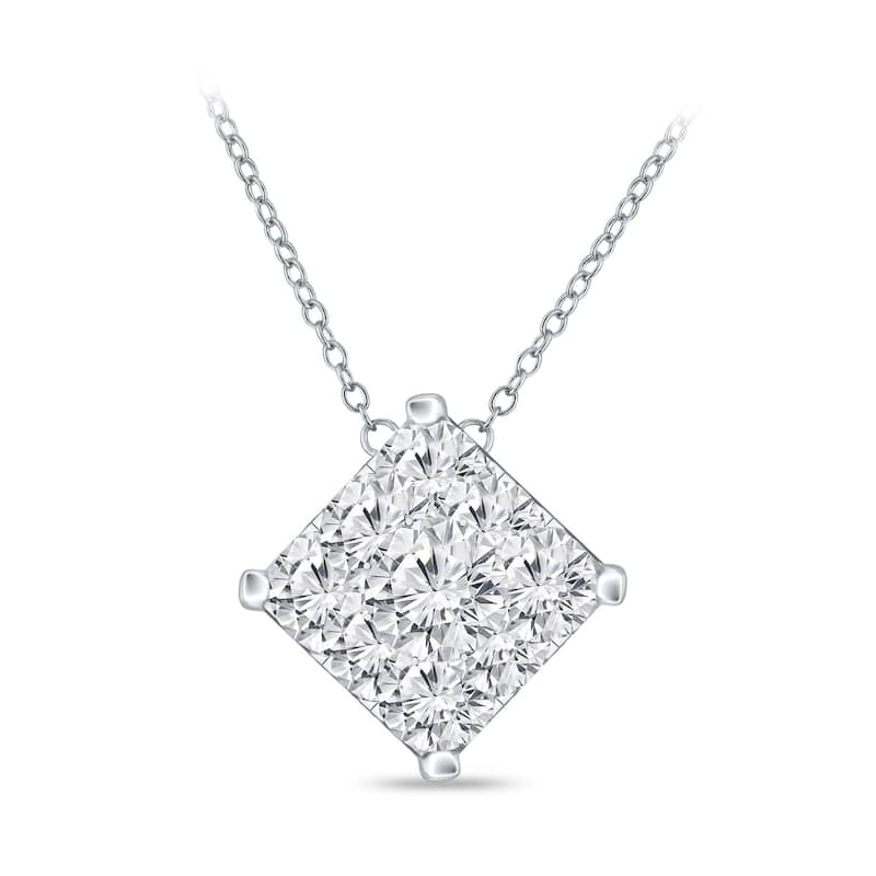 14k Gold Square Shaped 1/2ct TDW Pave Diamond Necklace by Auriya (H-I, I1-I2)