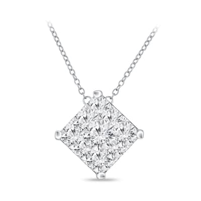 14k Gold Square Shaped 1/2ct TDW Pave Diamond Necklace by Auriya (H-I, I1-I2)