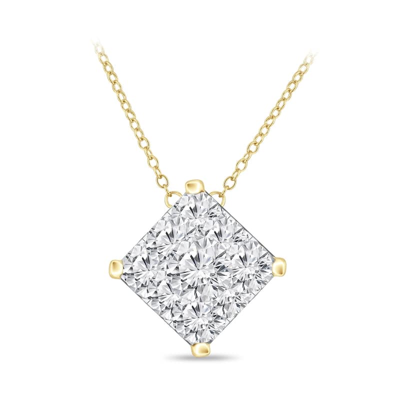 14k Gold Square Shaped 1/2ct TDW Pave Diamond Necklace by Auriya (H-I, I1-I2)