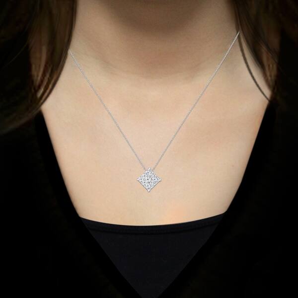Natural Diamond Pave Square Pendant Necklace In 14k Yellow Gold Over Sterling