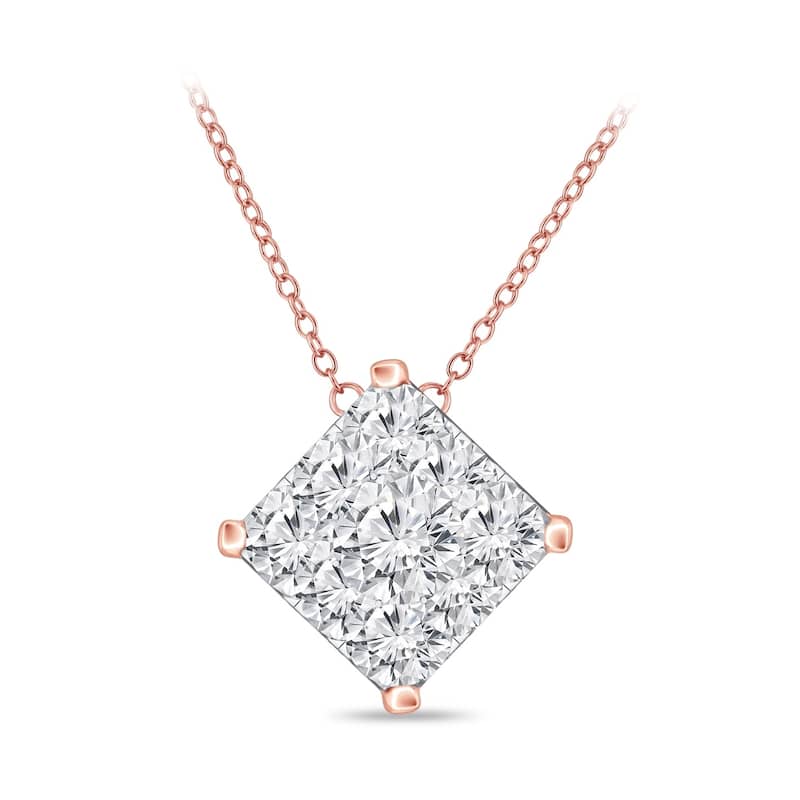14k Gold Square Shaped 1/2ct TDW Pave Diamond Necklace by Auriya (H-I, I1-I2)