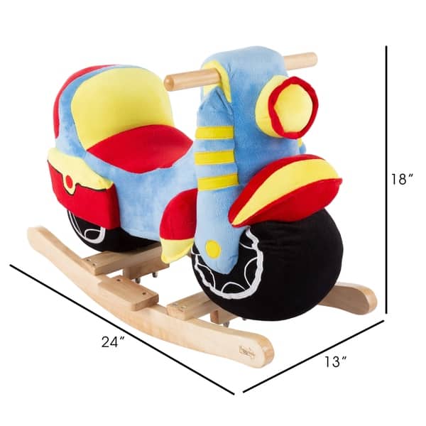 slide 1 of 7, Rocking Motorcycle Toy Kids Plush Stuffed Ride On Wooden Rocker by Happy Trails