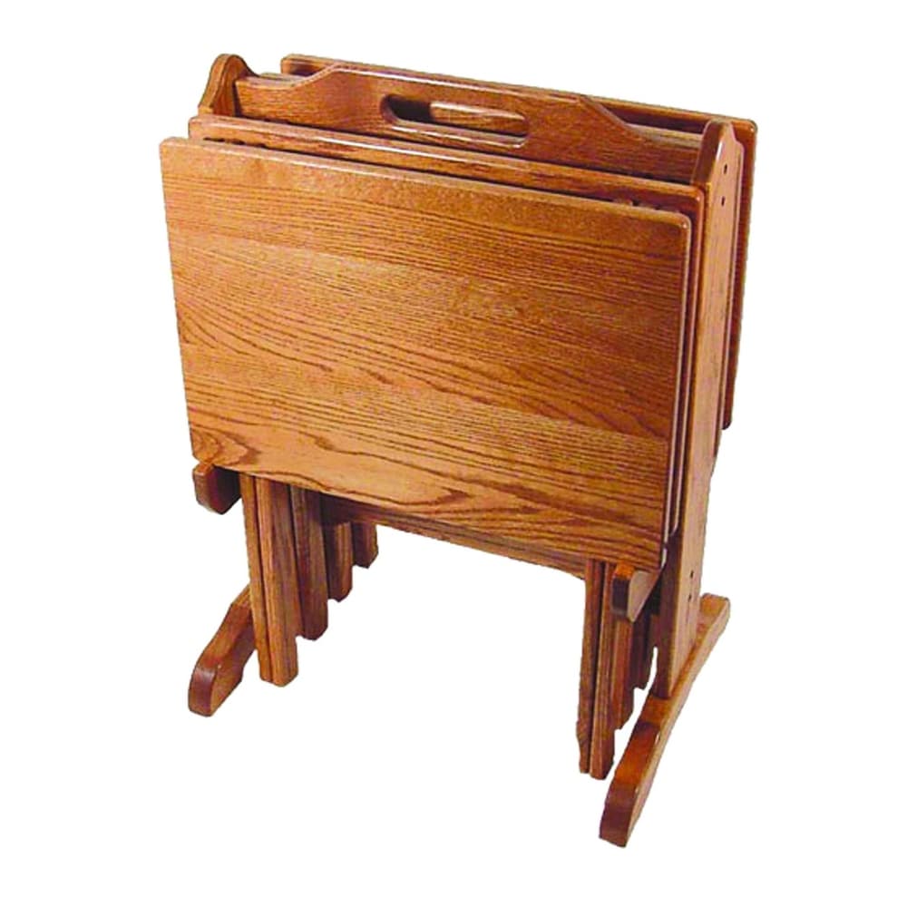 Kunkle Holdings Oak Folding TV Tray Set with Storage Stand (Seely)