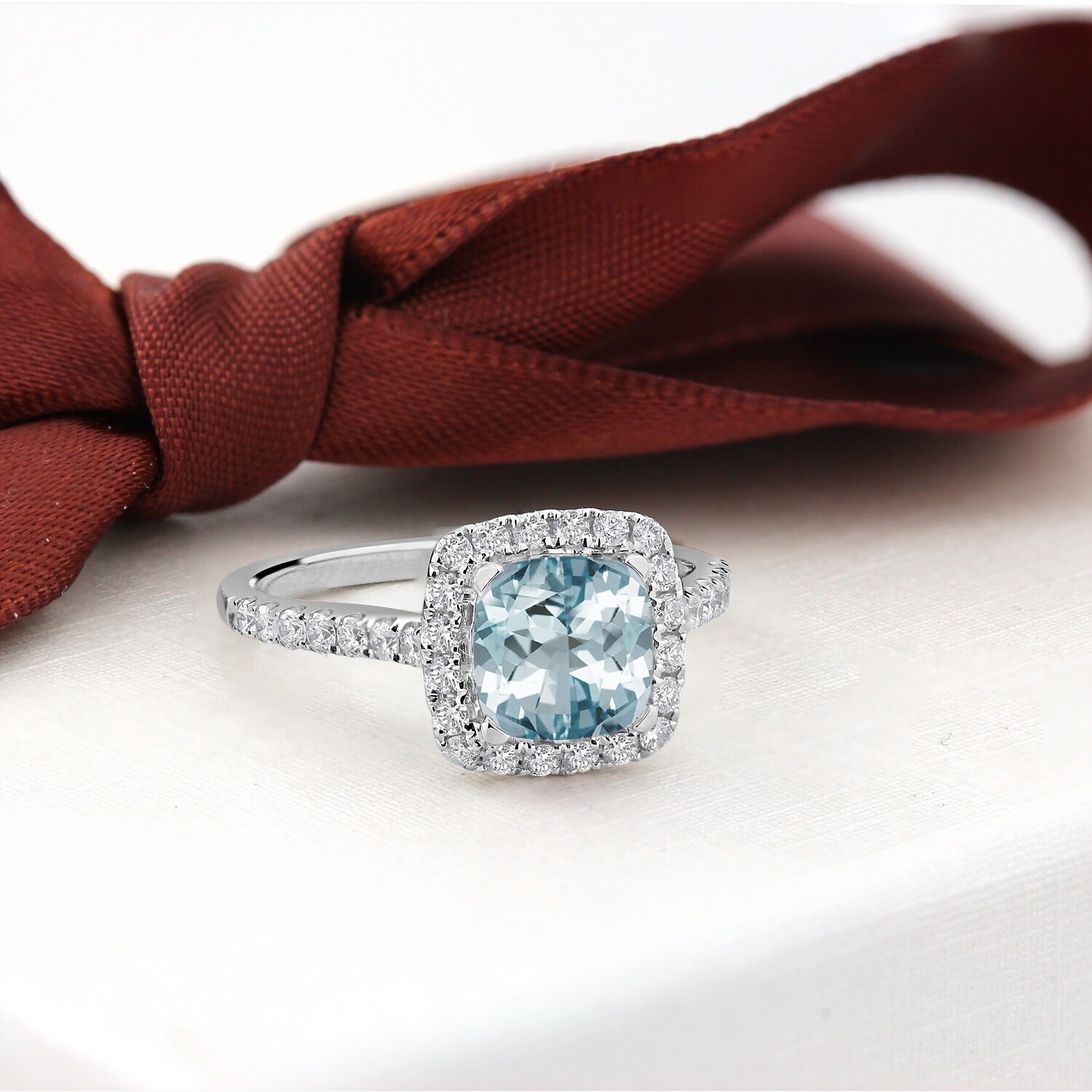 Shop Auriya 3 4ct Cushion Cut Aquamarine And Halo Diamond