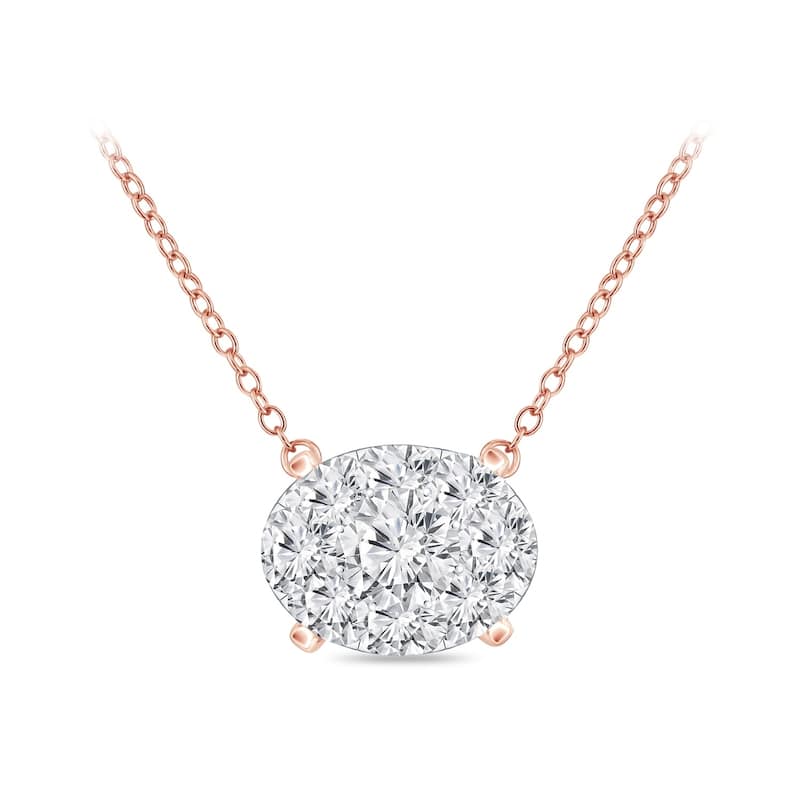 14k Gold Oval Shaped 1/8ct TDW Pave Diamond Necklace by Auriya (H-I, I1-I2)