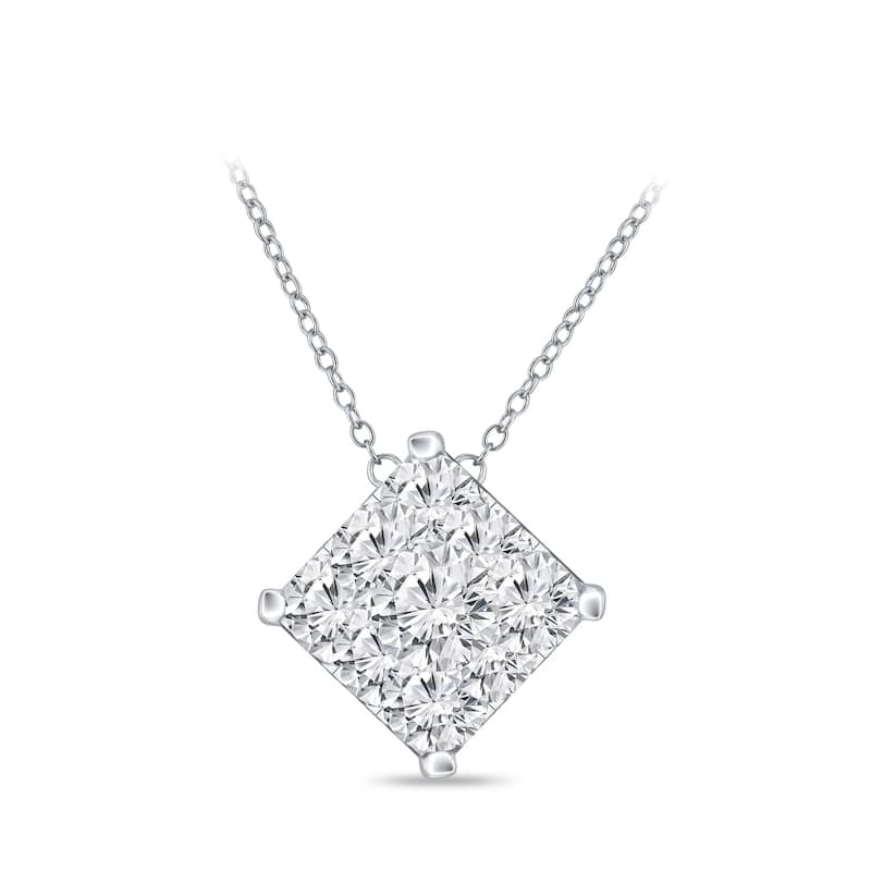 14k Gold Square Shaped 1/8ct TDW Pave Diamond Necklace by Auriya (H-I, I1-I2)