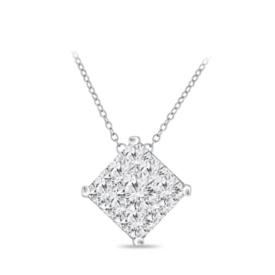 14k Gold Square Shaped 1/8ct TDW Pave Diamond Necklace by Auriya (H-I, I1-I2)