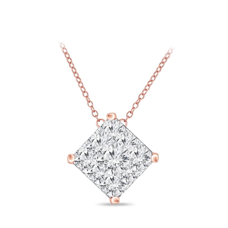 14k Gold Square Shaped 1/8ct TDW Pave Diamond Necklace by Auriya (H-I, I1-I2)