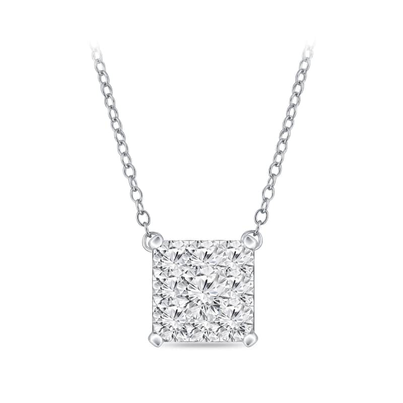 14k Gold Square Shaped 1/4ct TDW Pave Diamond Necklace by Auriya (H-I, I1-I2)