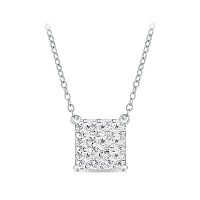 14k Gold Square Shaped 1/4ct TDW Pave Diamond Necklace by Auriya (H-I, I1-I2)